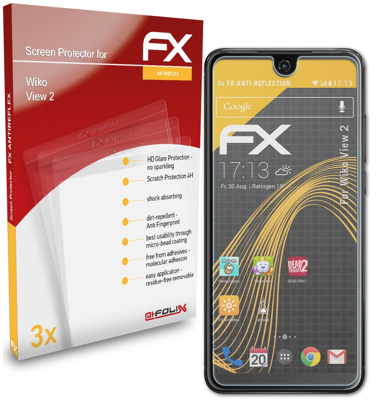 Wiko FX-Antireflex Displayschutz(für 3x 2) ATFOLIX View