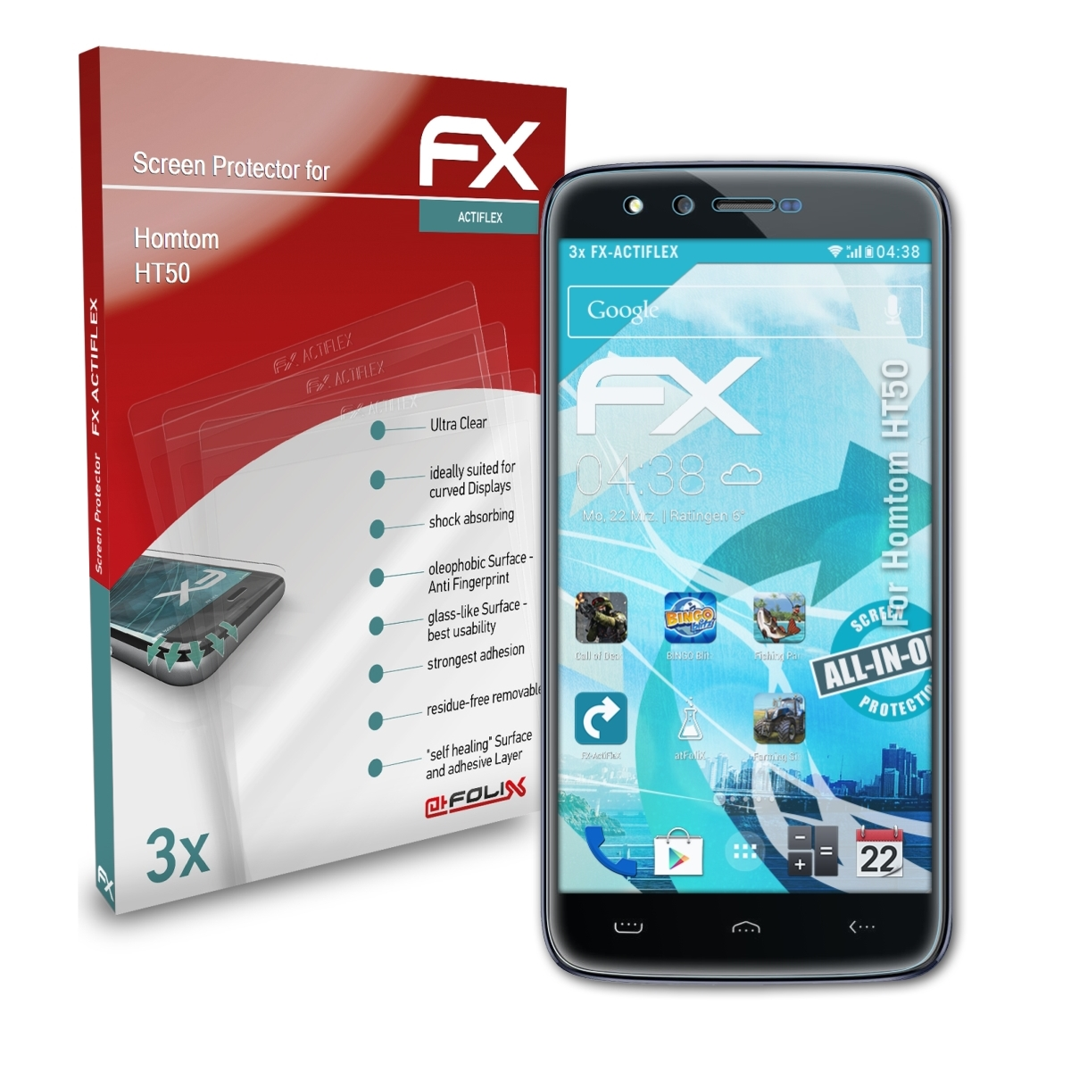 ATFOLIX FX-ActiFleX HT50) Homtom 3x Displayschutz(für