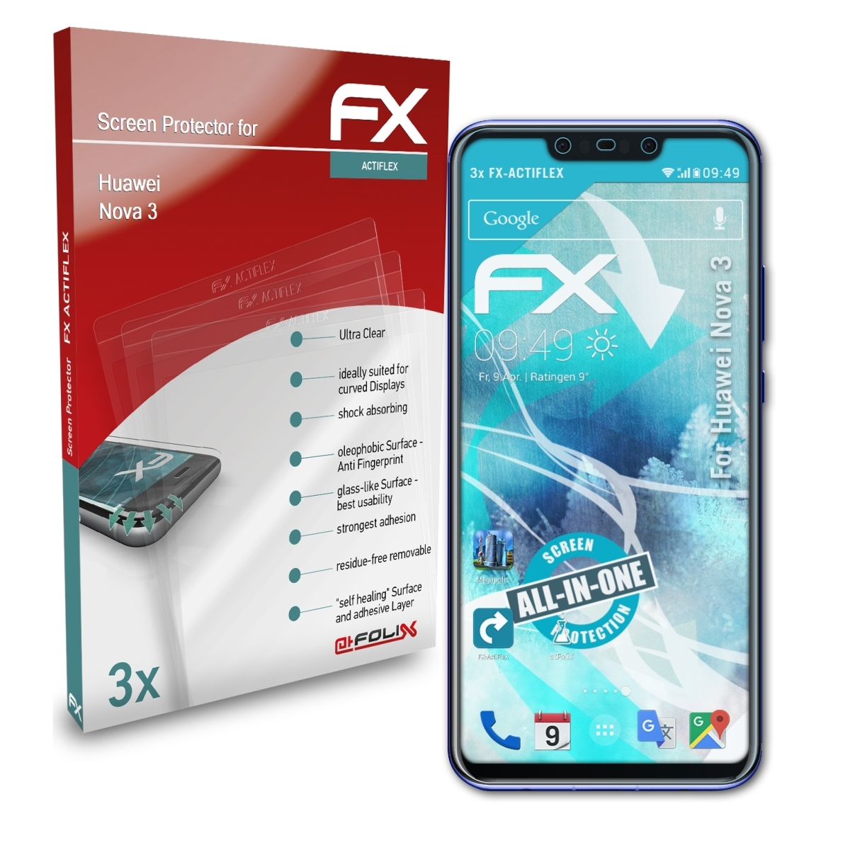 Huawei 3x ATFOLIX Nova FX-ActiFleX 3) Displayschutz(für