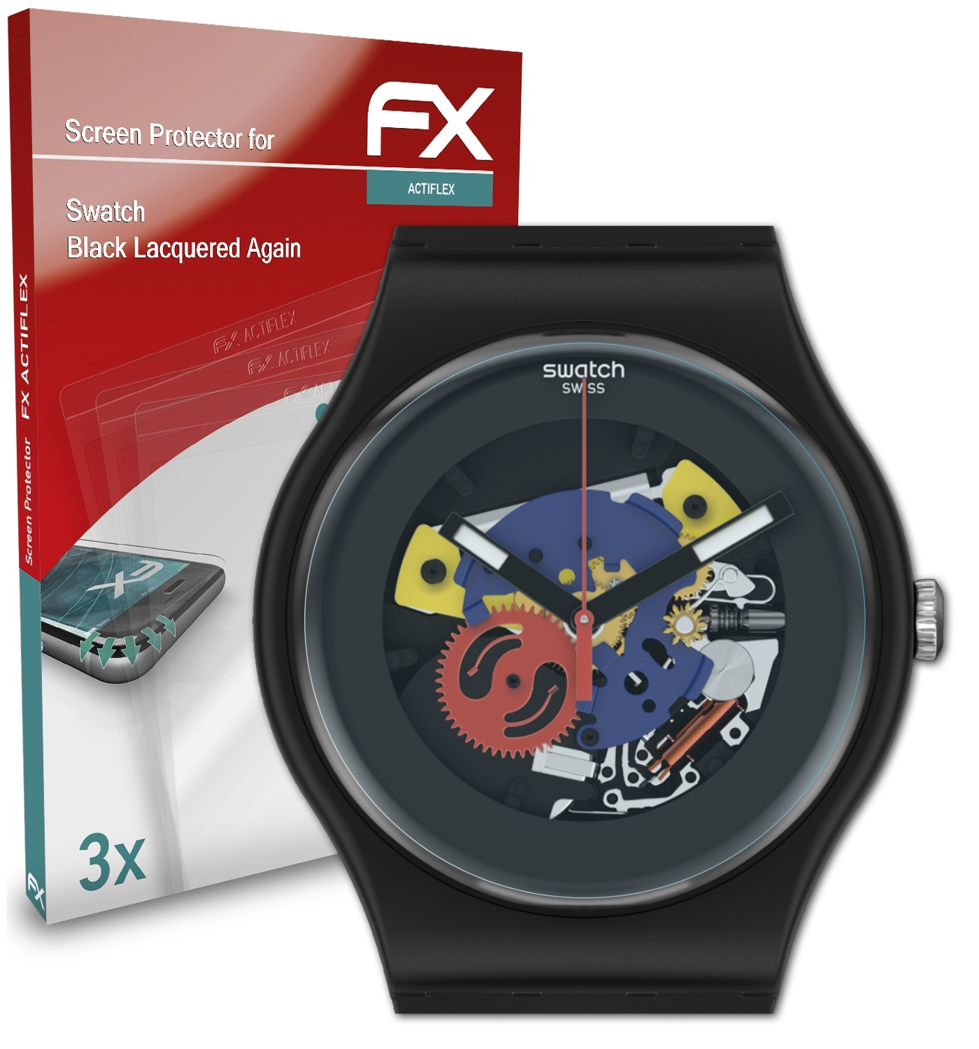 ATFOLIX 3x Again) Black Lacquered FX-ActiFleX Displayschutz(für Swatch