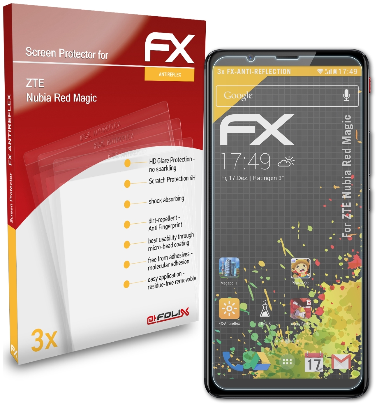 ATFOLIX 3x FX-Antireflex Displayschutz(für ZTE Red Magic) Nubia