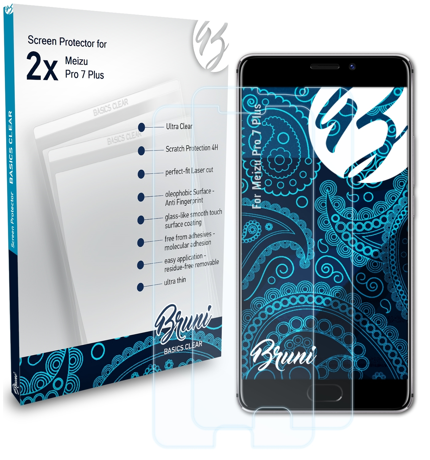 BRUNI 2x Basics-Clear Schutzfolie(für Plus) 7 Meizu Pro