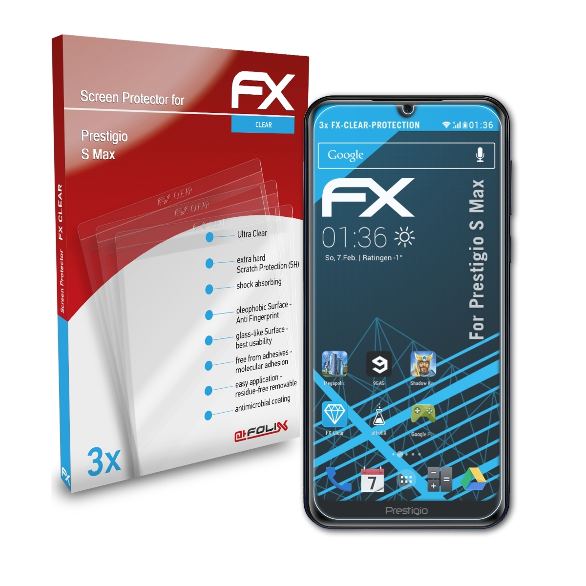ATFOLIX 3x FX-Clear Displayschutz(für Prestigio S Max)