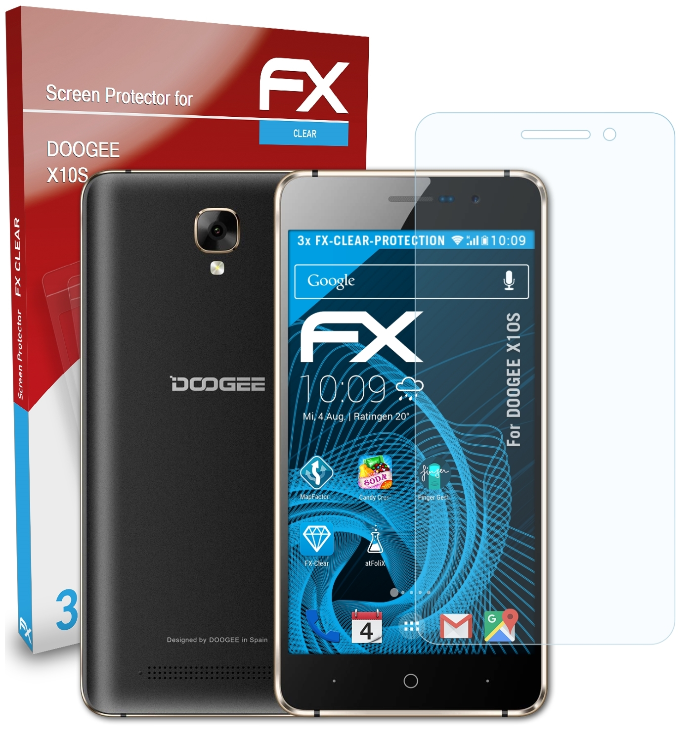 FX-Clear X10S) ATFOLIX 3x Doogee Displayschutz(für