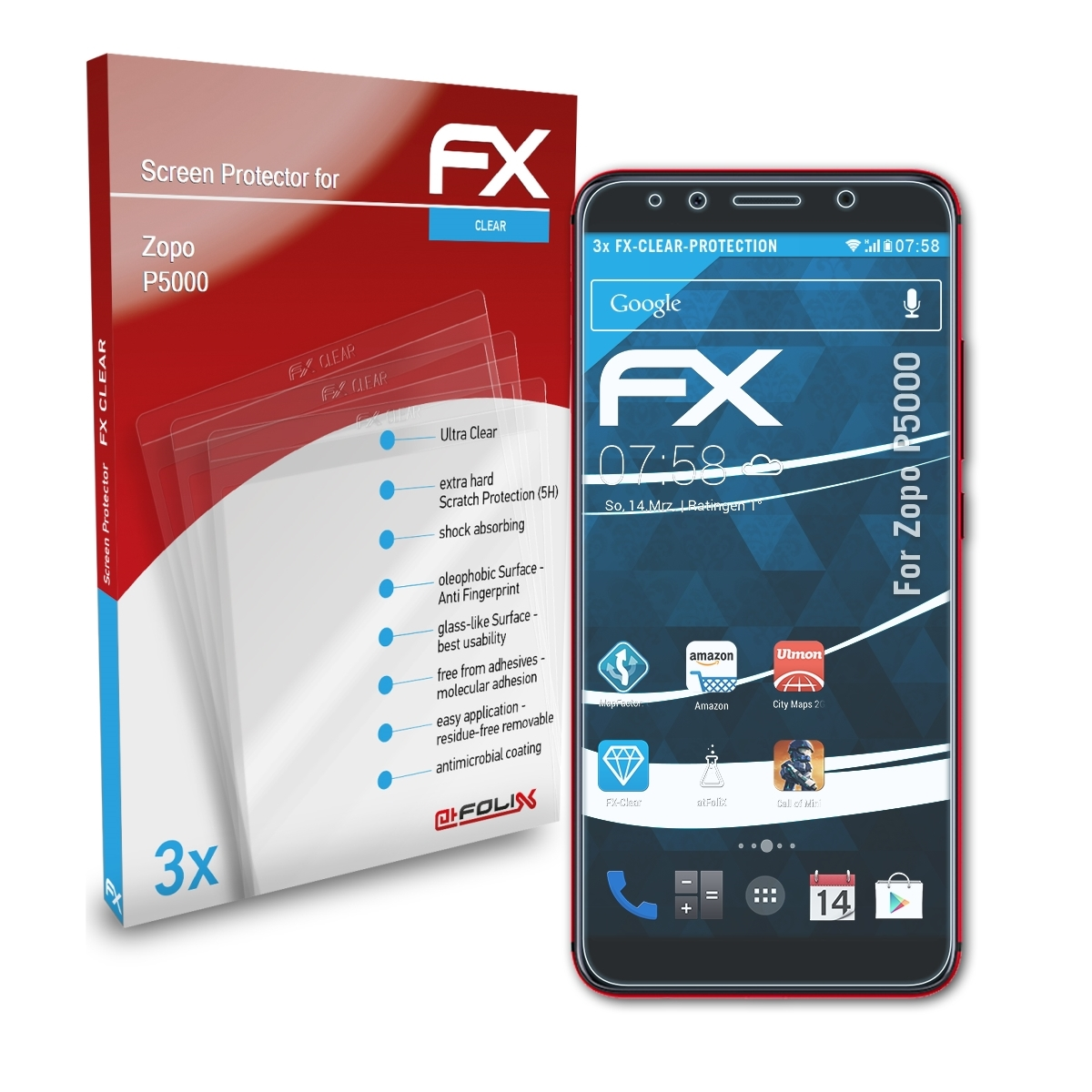 Zopo ATFOLIX P5000) 3x FX-Clear Displayschutz(für