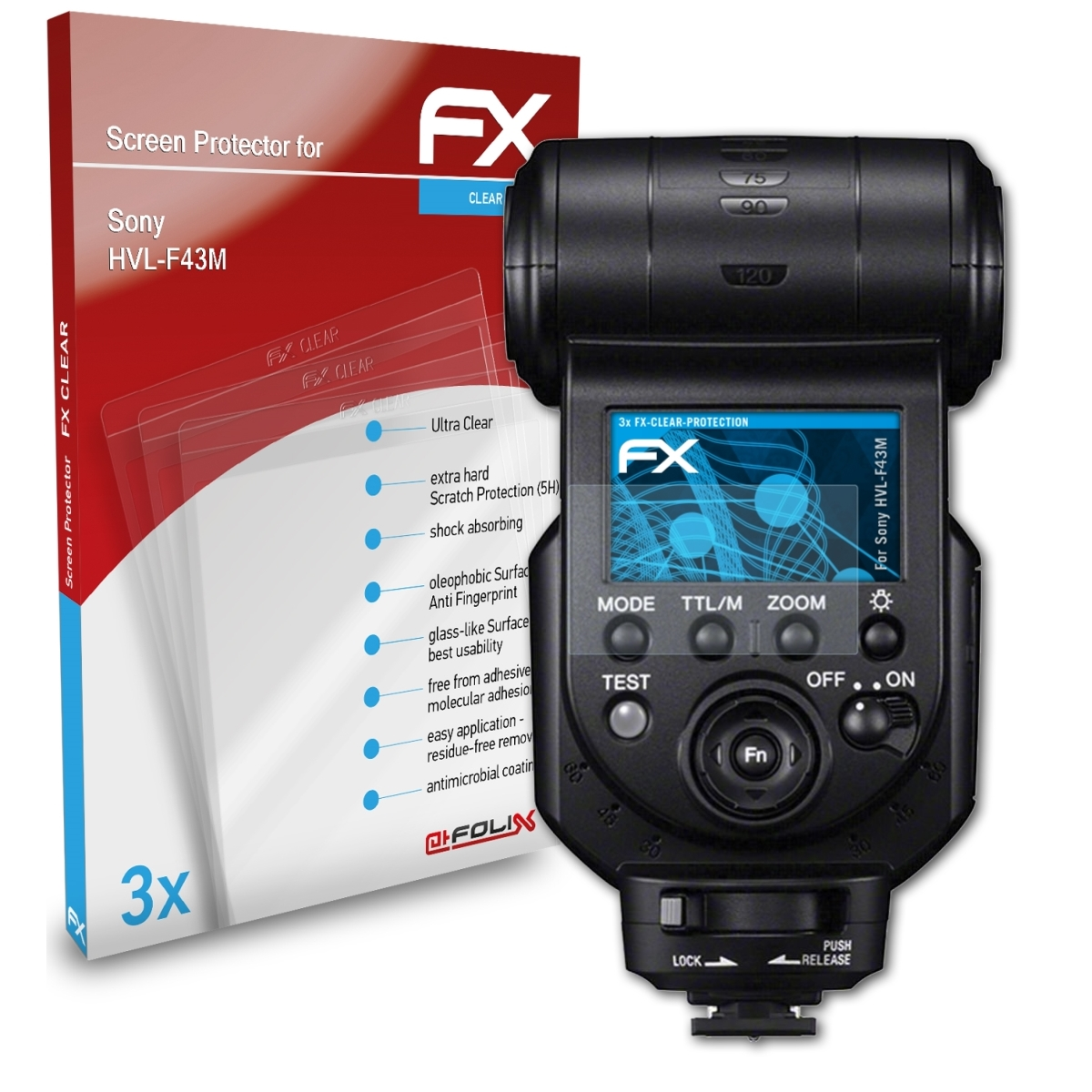 ATFOLIX 3x FX-Clear Displayschutz(für Sony HVL-F43M)