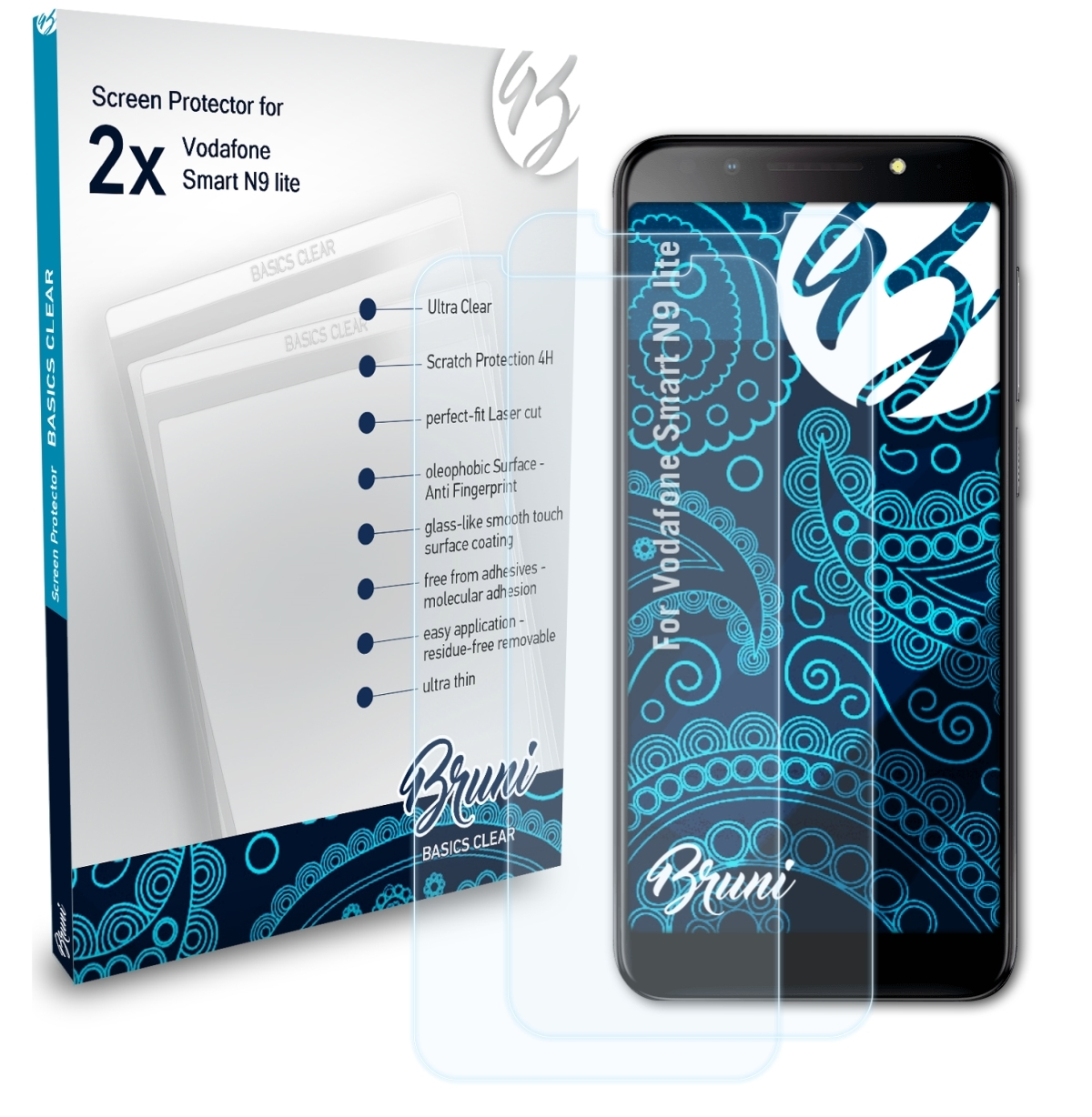 BRUNI 2x Basics-Clear N9 lite) Smart Vodafone Schutzfolie(für
