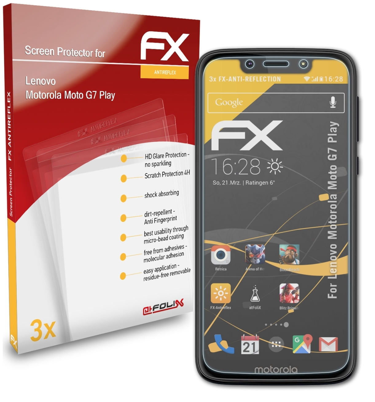 ATFOLIX 3x FX-Antireflex Displayschutz(für Moto G7 Motorola Lenovo Play)