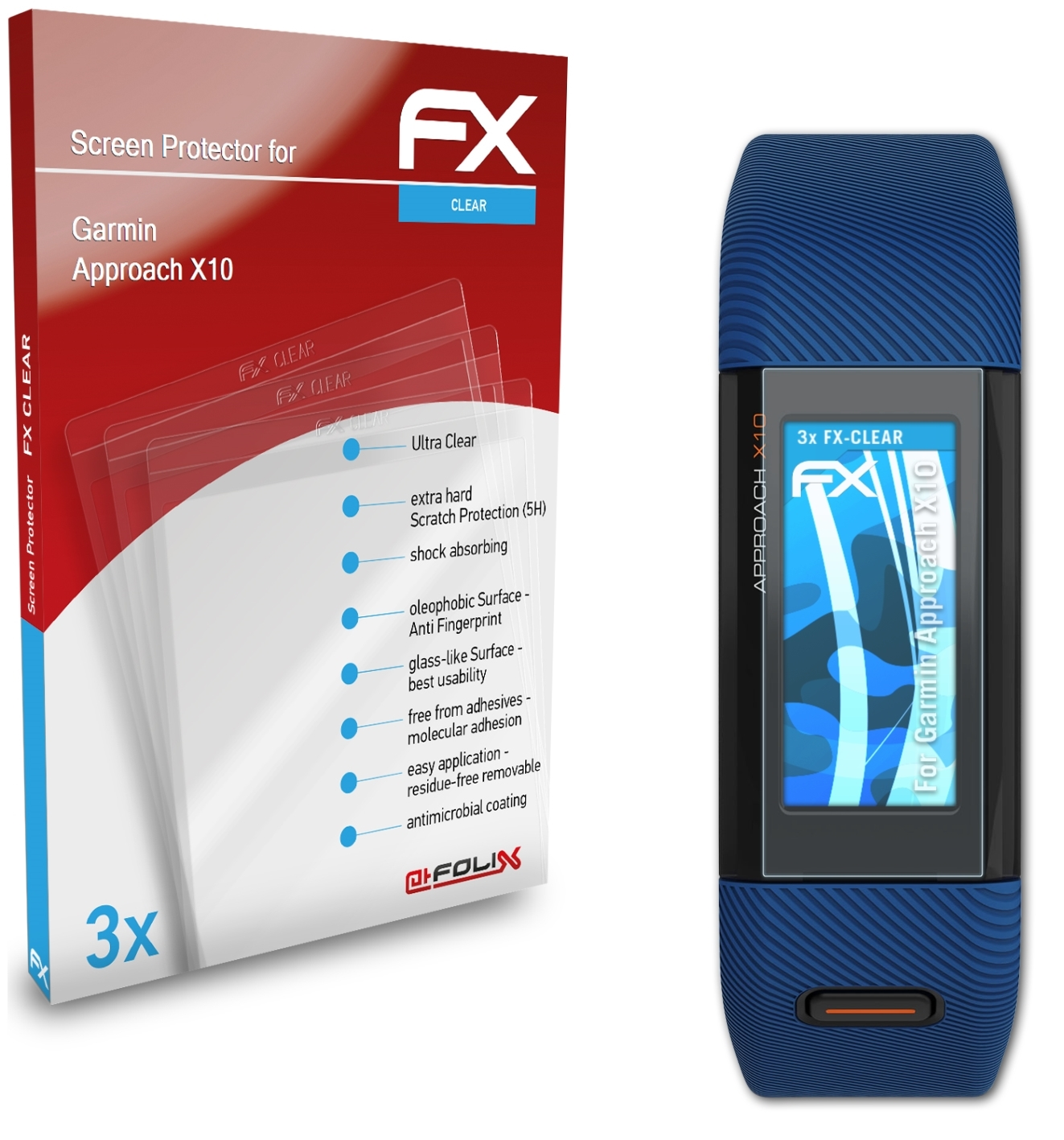 3x Approach ATFOLIX Garmin FX-Clear X10) Displayschutz(für