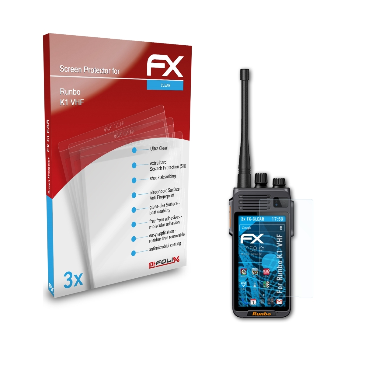 ATFOLIX 3x FX-Clear VHF) Runbo K1 Displayschutz(für
