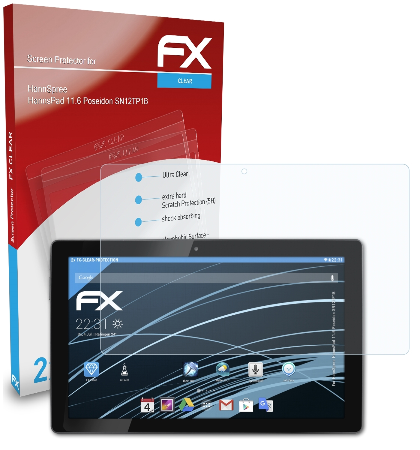 ATFOLIX 2x FX-Clear Displayschutz(für 11.6 HannSpree Poseidon (SN12TP1B)) HannsPad