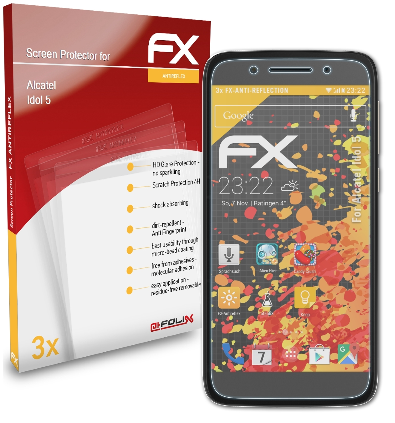 ATFOLIX Displayschutz(für Alcatel 5) 3x FX-Antireflex Idol