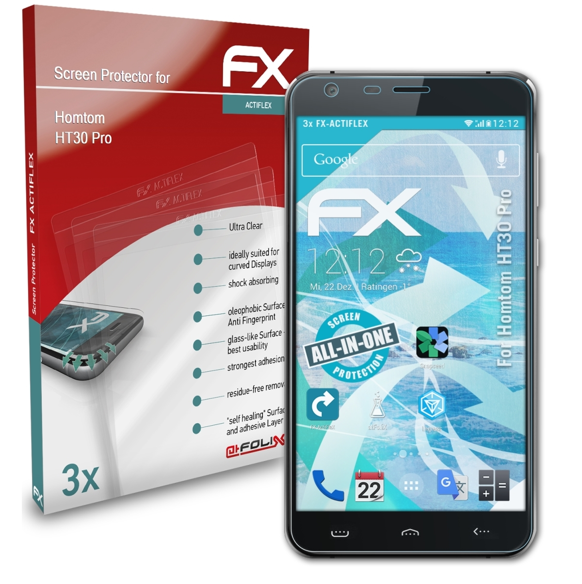 Pro) Homtom 3x FX-ActiFleX Displayschutz(für ATFOLIX HT30