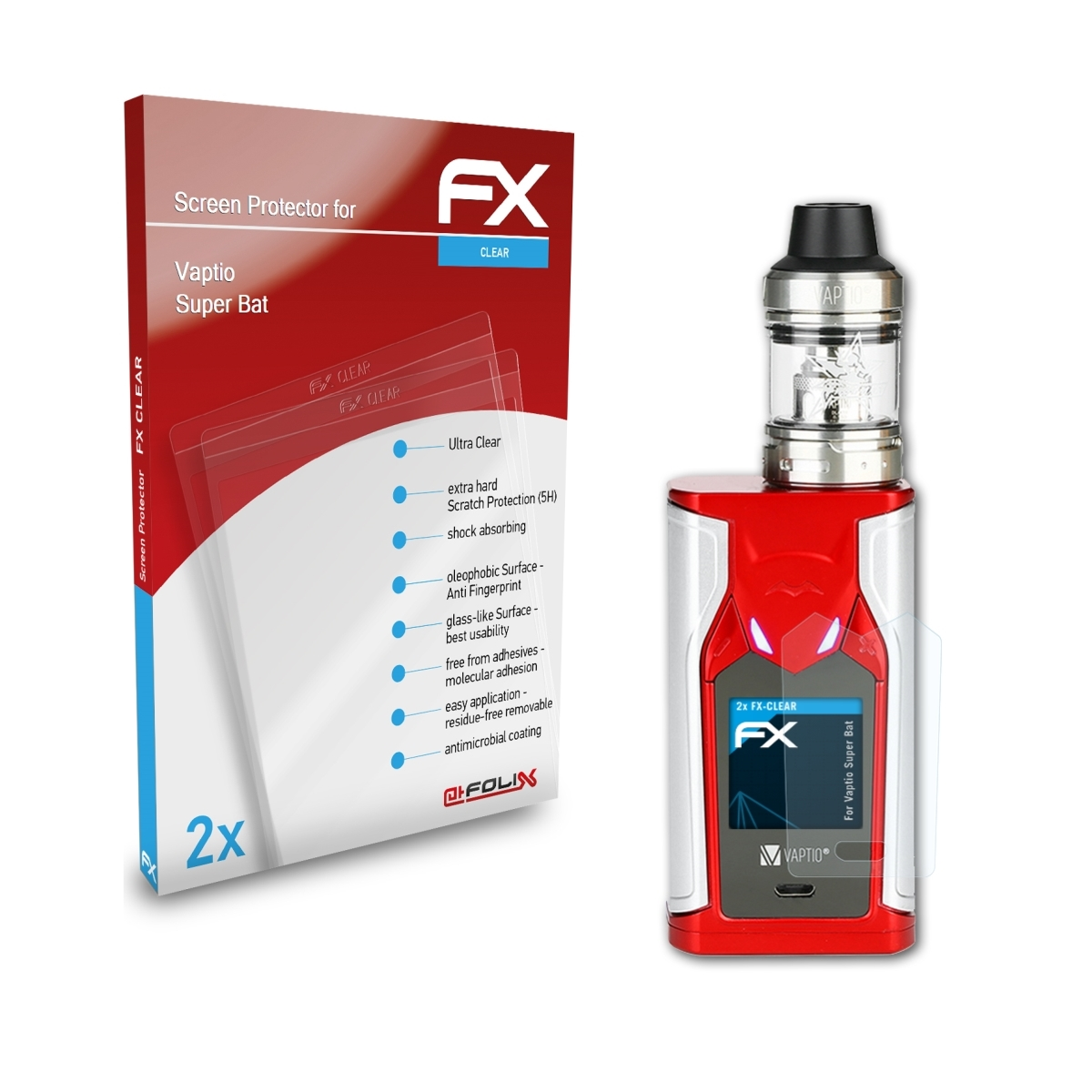 Super Vaptio 2x FX-Clear Bat) Displayschutz(für ATFOLIX