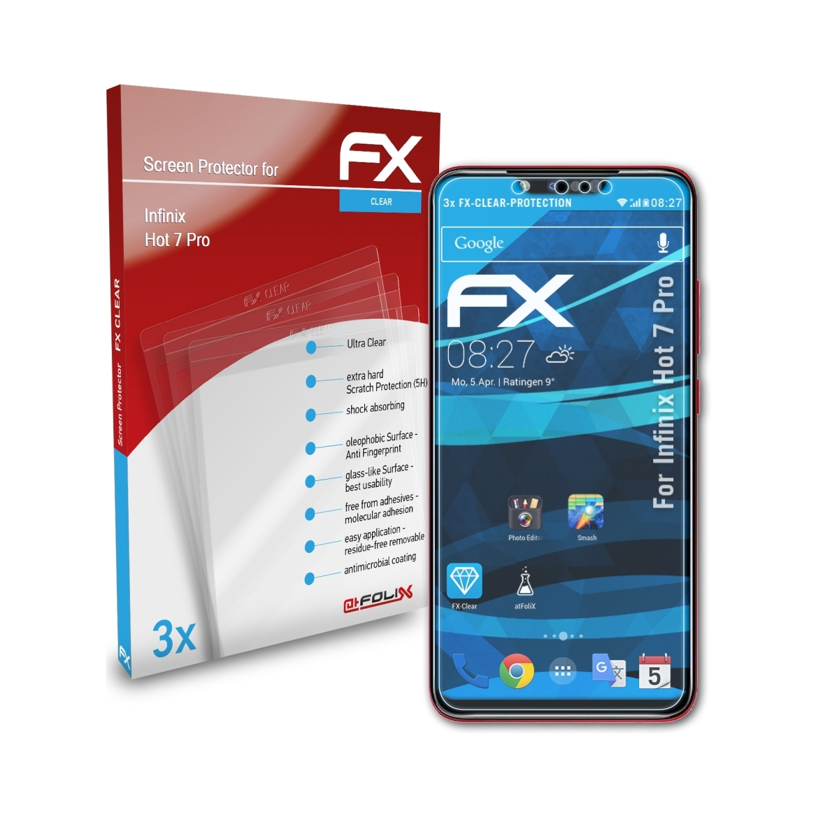 3x Infinix ATFOLIX Displayschutz(für 7 Pro) FX-Clear Hot