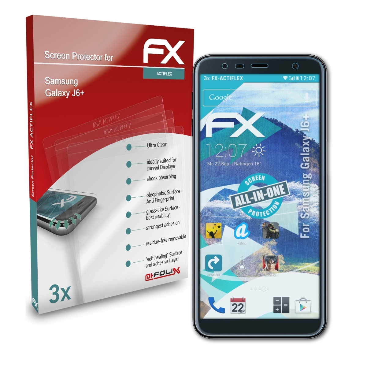 ATFOLIX 3x FX-ActiFleX Displayschutz(für Galaxy J6+) Samsung