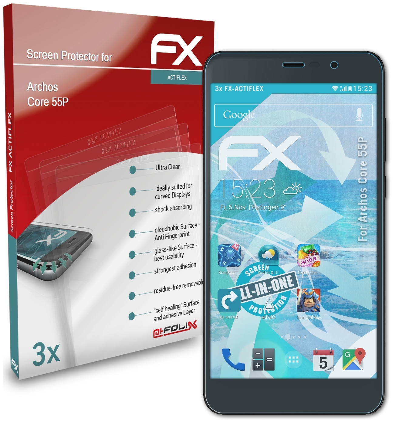 55P) 3x FX-ActiFleX Displayschutz(für Archos Core ATFOLIX