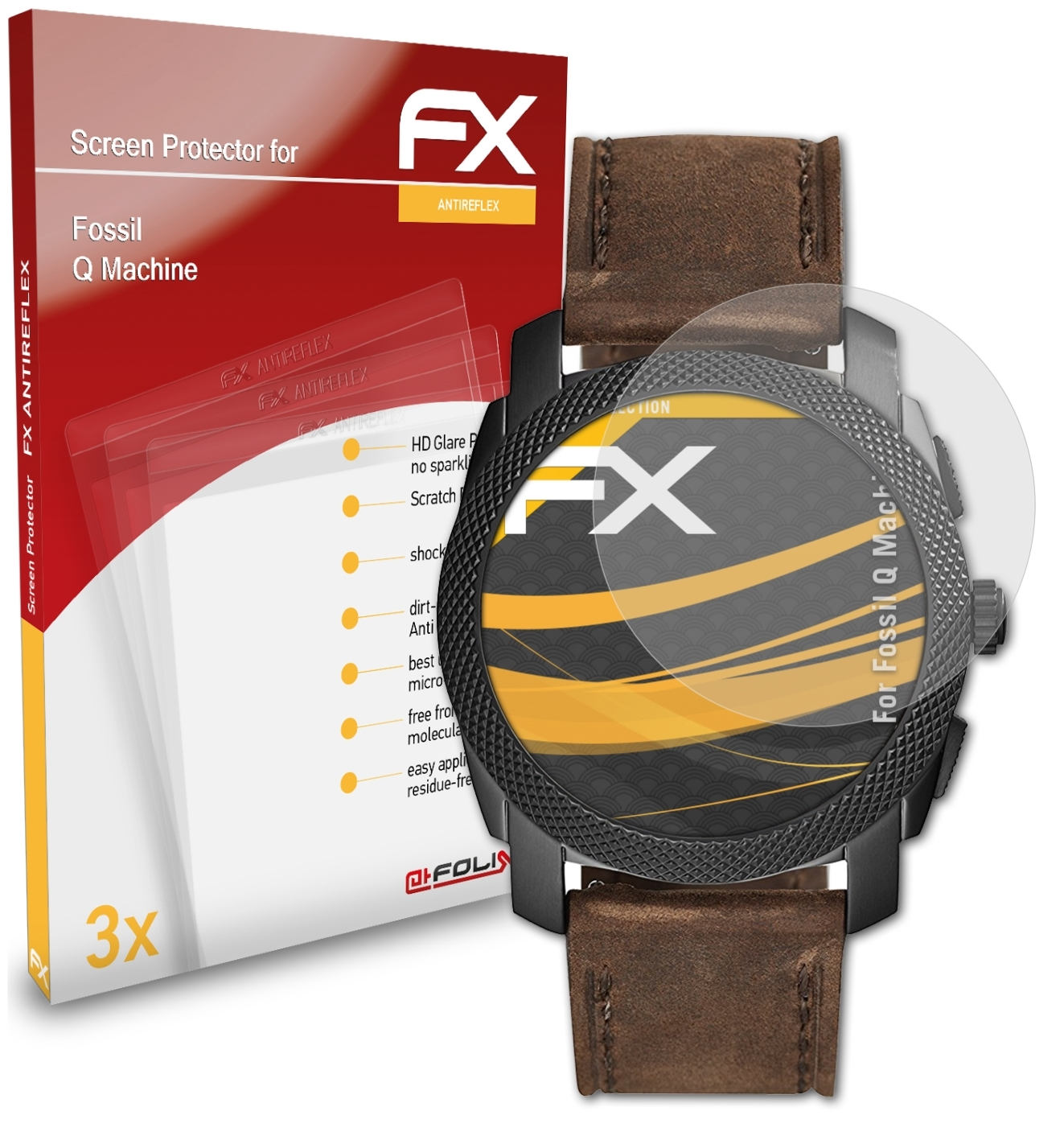 ATFOLIX 3x Q Machine) Fossil FX-Antireflex Displayschutz(für