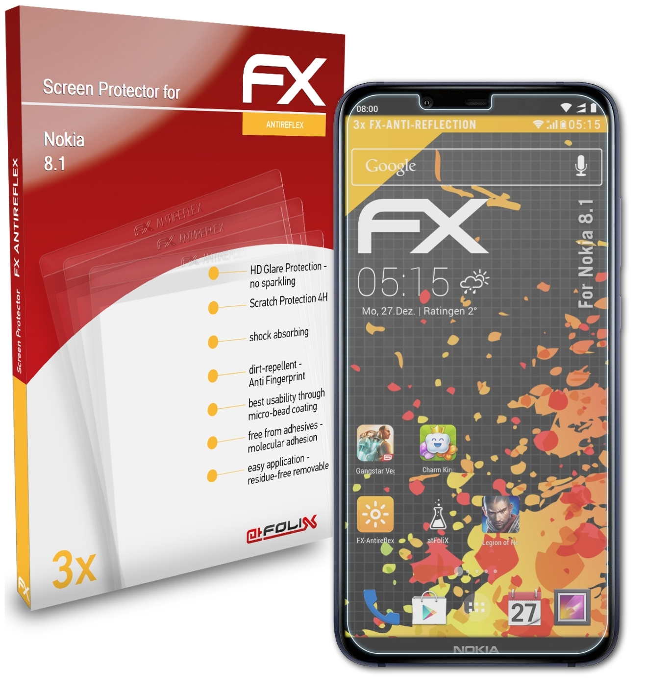 ATFOLIX 3x FX-Antireflex Displayschutz(für Nokia 8.1)