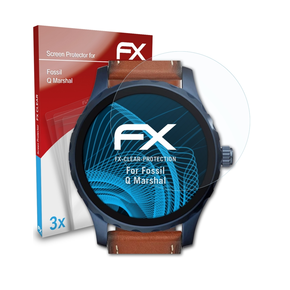 3x Marshal) Fossil Displayschutz(für ATFOLIX Q FX-Clear