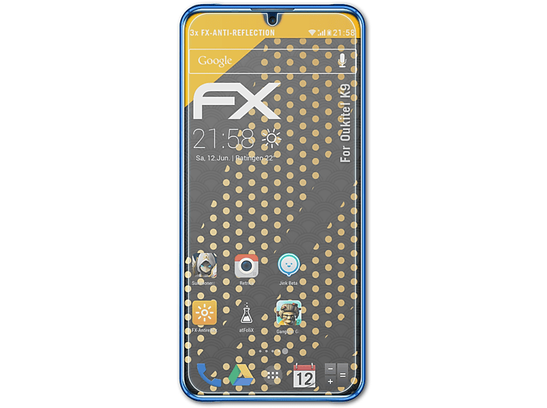 ATFOLIX 3x FX-Antireflex K9) Oukitel Displayschutz(für