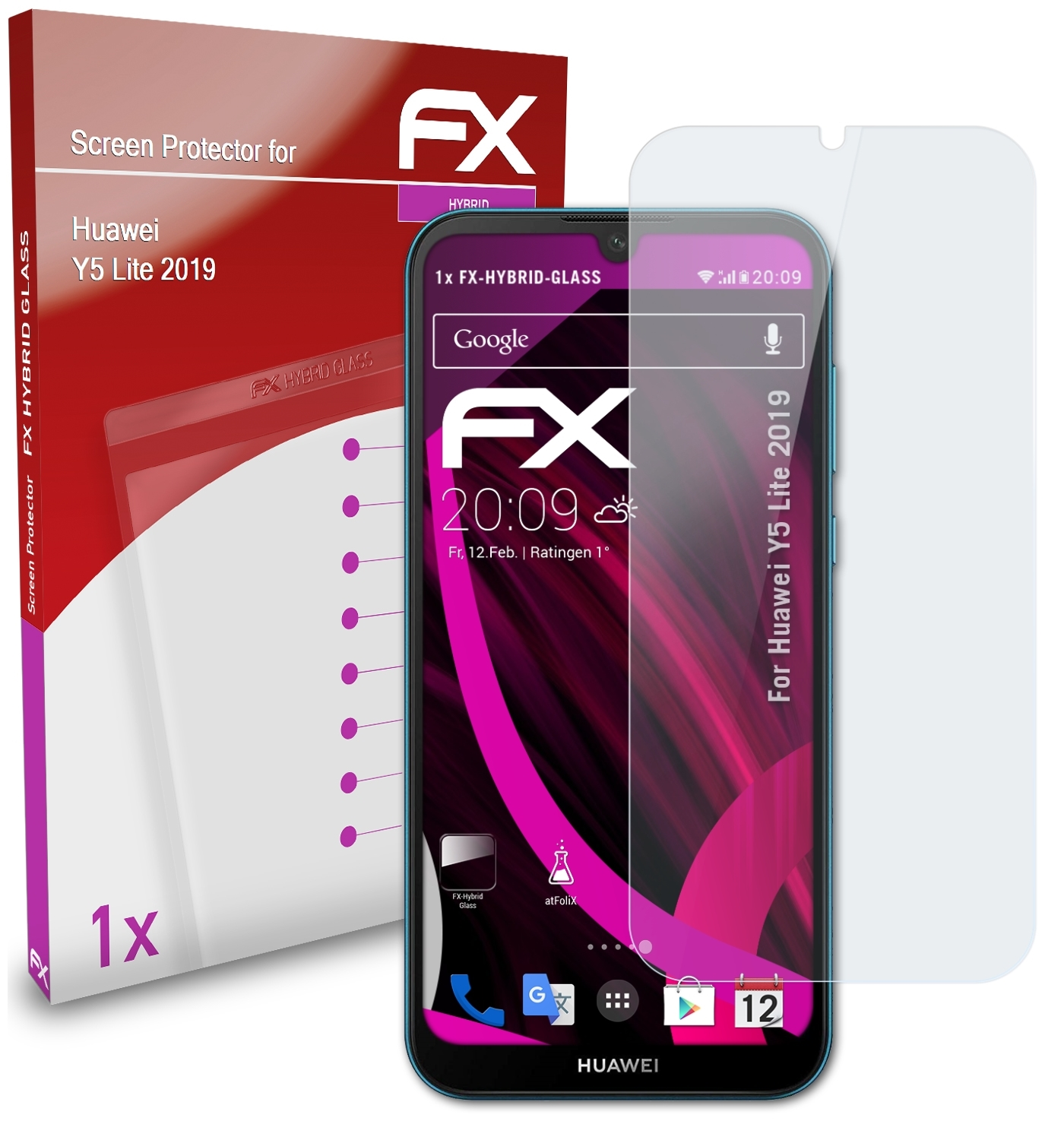 Y5 2019) FX-Hybrid-Glass Schutzglas(für Huawei Lite ATFOLIX