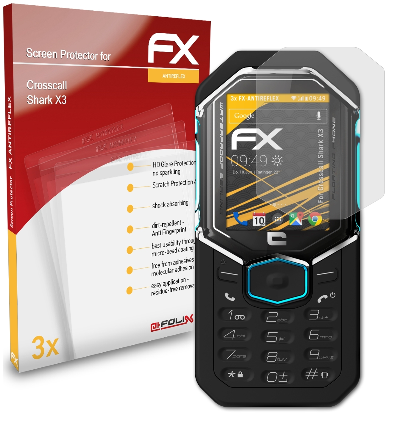 ATFOLIX 3x FX-Antireflex Shark Displayschutz(für X3) Crosscall