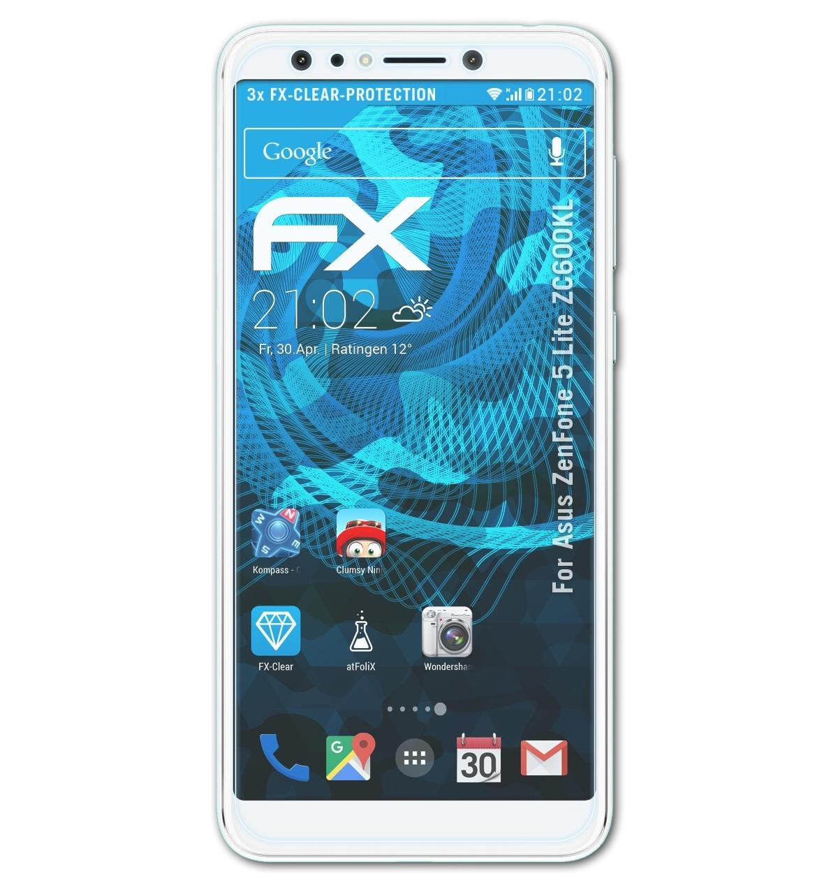 ATFOLIX 3x FX-Clear 5 (ZC600KL)) Asus Displayschutz(für ZenFone Lite