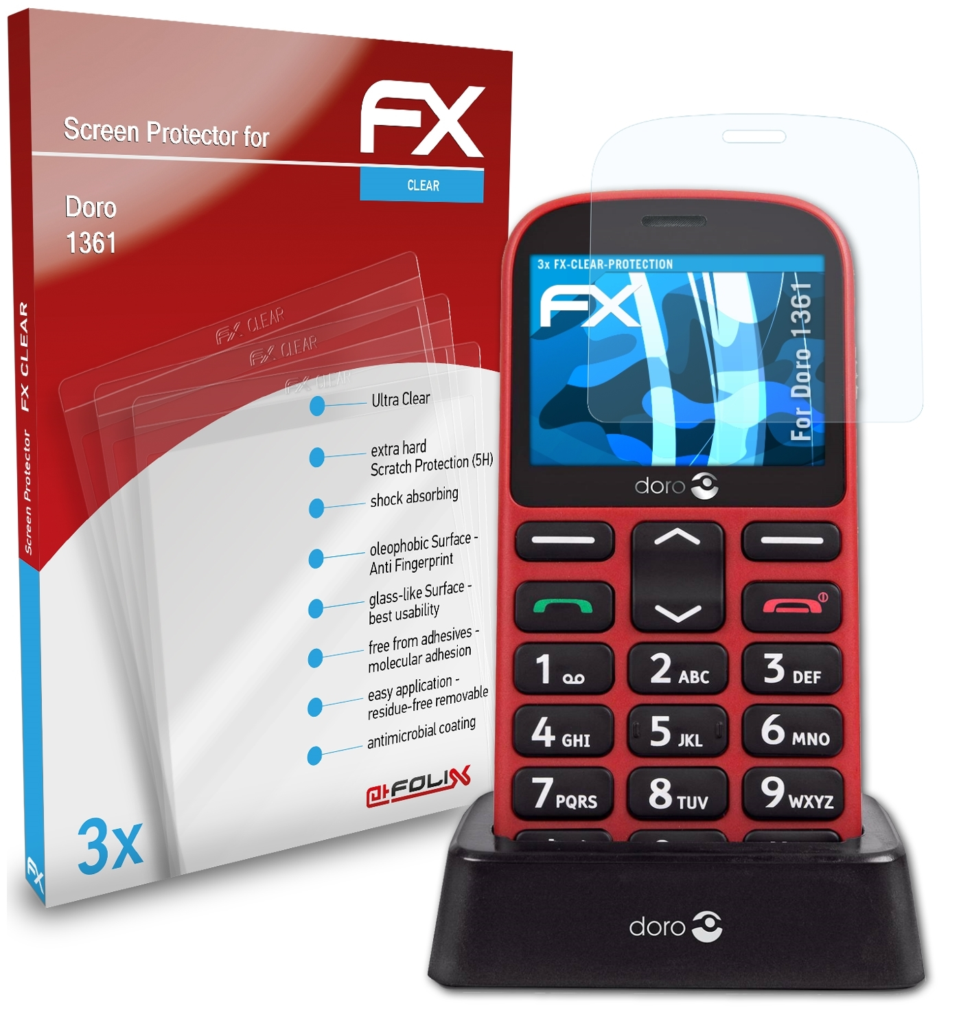 ATFOLIX 3x FX-Clear Displayschutz(für Doro 1361)