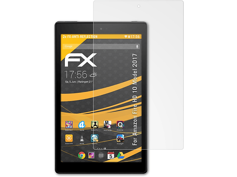 ATFOLIX 2x FX-Antireflex Displayschutz(für Amazon Fire HD 10 (Model 2017))