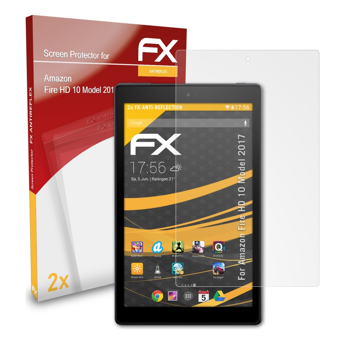 Fire 2x Displayschutz(für 2017)) Amazon (Model ATFOLIX HD FX-Antireflex 10