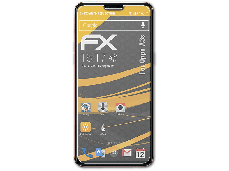 Oppo A3s) 3x ATFOLIX FX-Antireflex Displayschutz(für