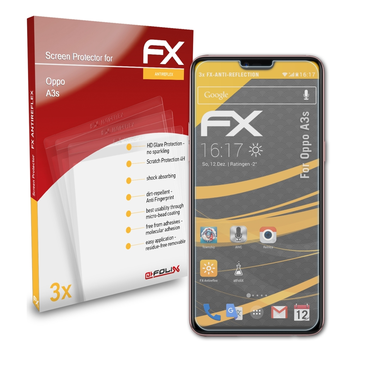 ATFOLIX Displayschutz(für Oppo A3s) 3x FX-Antireflex