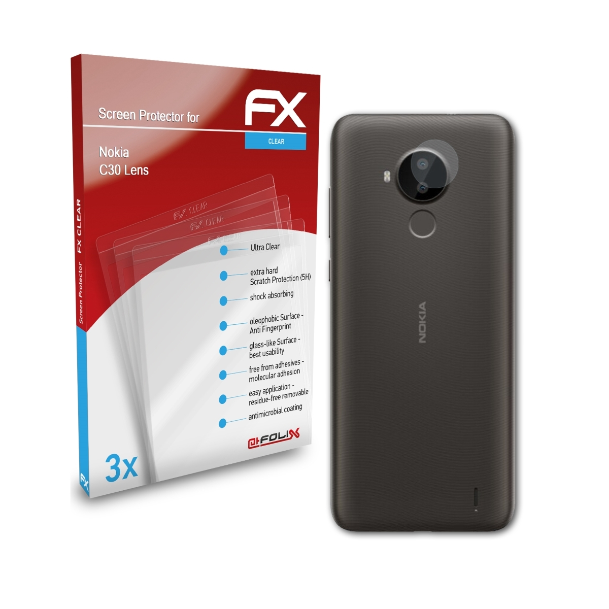 C30 FX-Clear 3x Lens) ATFOLIX Nokia Displayschutz(für