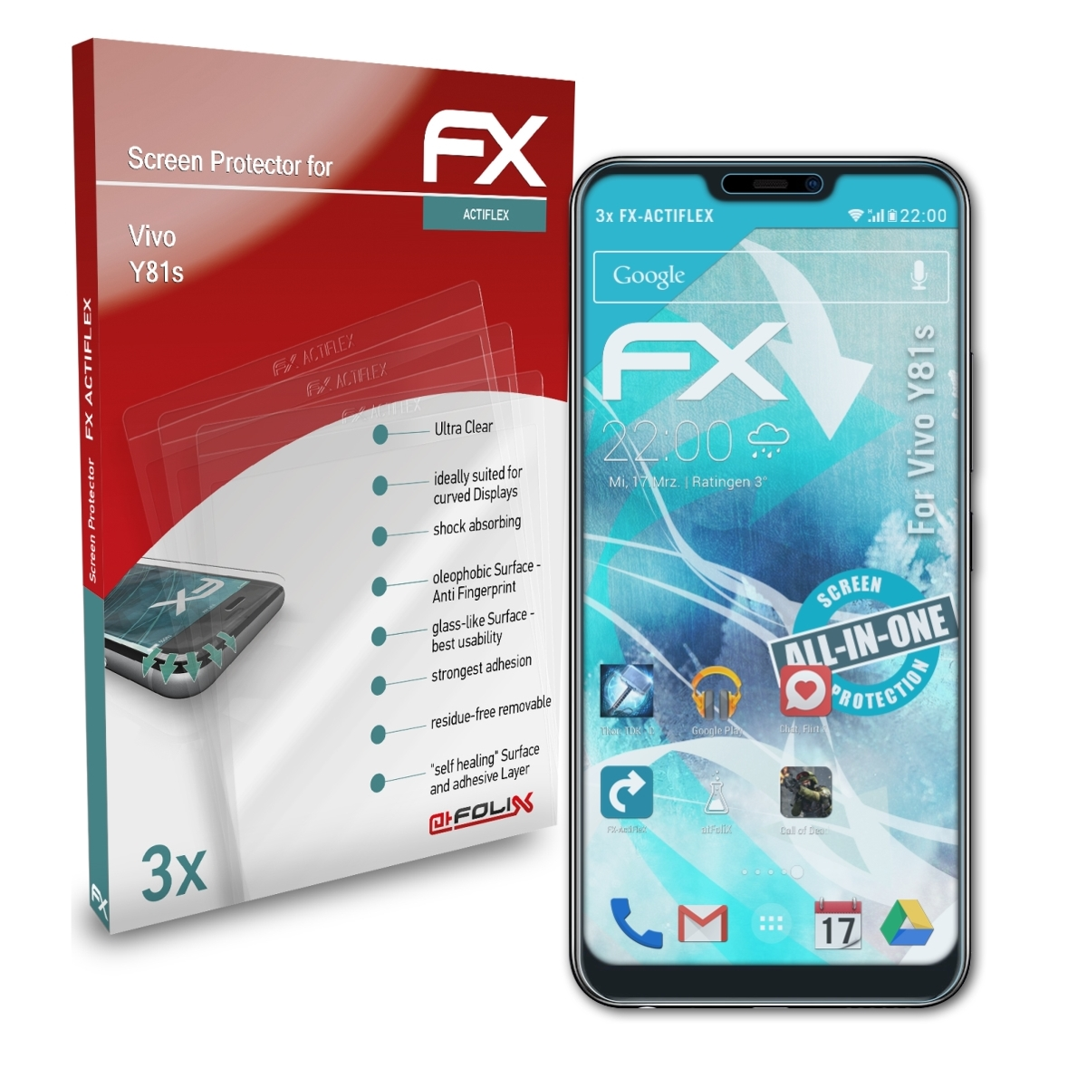 3x FX-ActiFleX ATFOLIX Displayschutz(für Vivo Y81s)