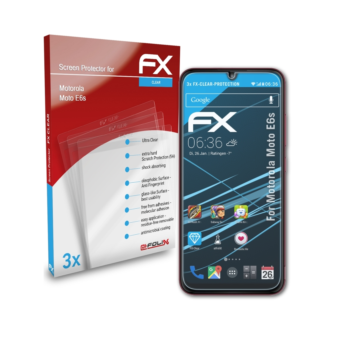ATFOLIX 3x FX-Clear Motorola Moto E6s) Displayschutz(für