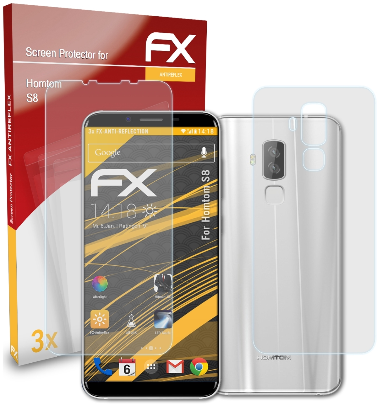 Homtom S8) FX-Antireflex 3x Displayschutz(für ATFOLIX