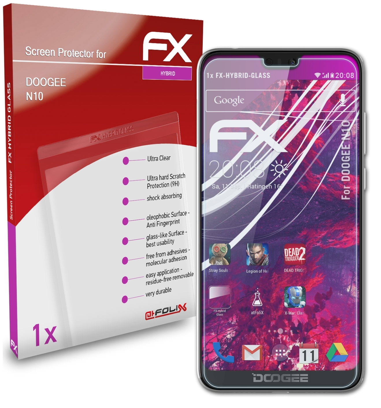 ATFOLIX FX-Hybrid-Glass Schutzglas(für Doogee N10)