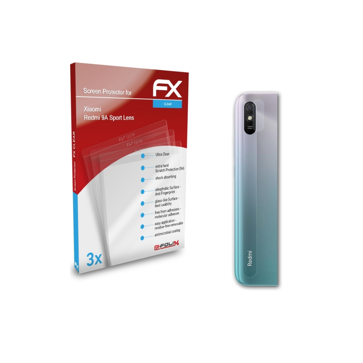 ATFOLIX 3x FX-Clear Displayschutz(für Xiaomi 9A Lens) Sport Redmi