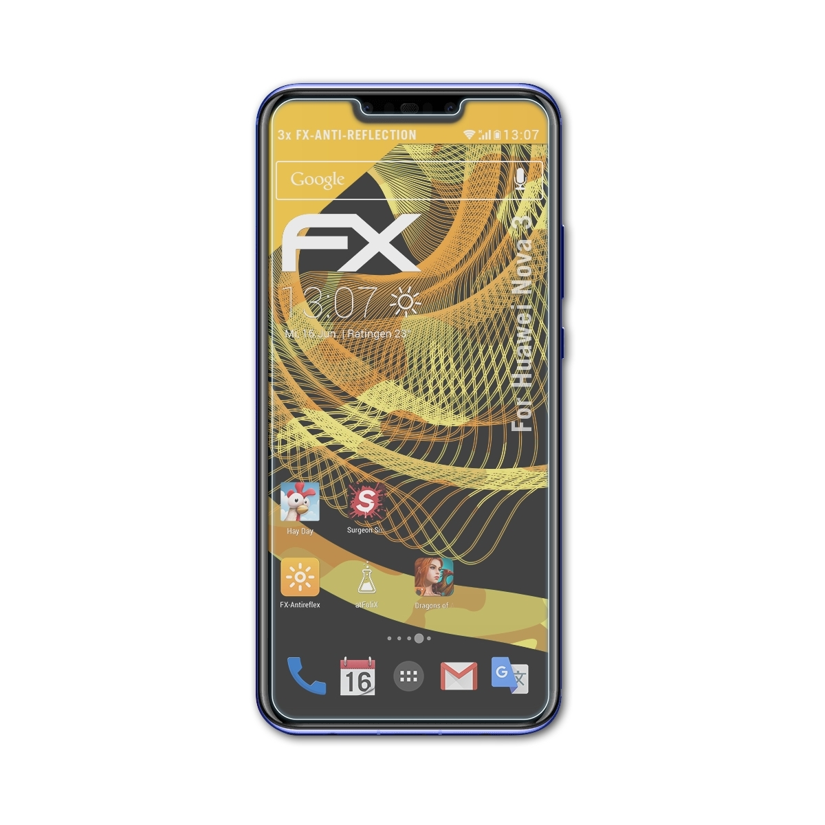 3x Huawei 3) Displayschutz(für ATFOLIX FX-Antireflex Nova