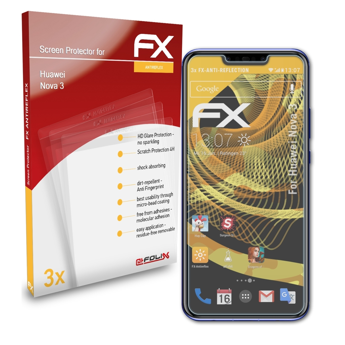 Huawei ATFOLIX 3) Displayschutz(für FX-Antireflex 3x Nova