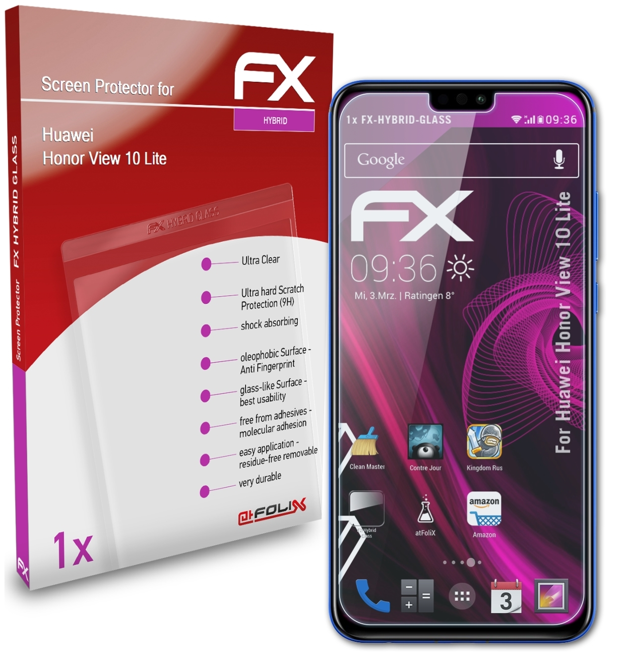 ATFOLIX FX-Hybrid-Glass Schutzglas(für Honor 10 Huawei View Lite)