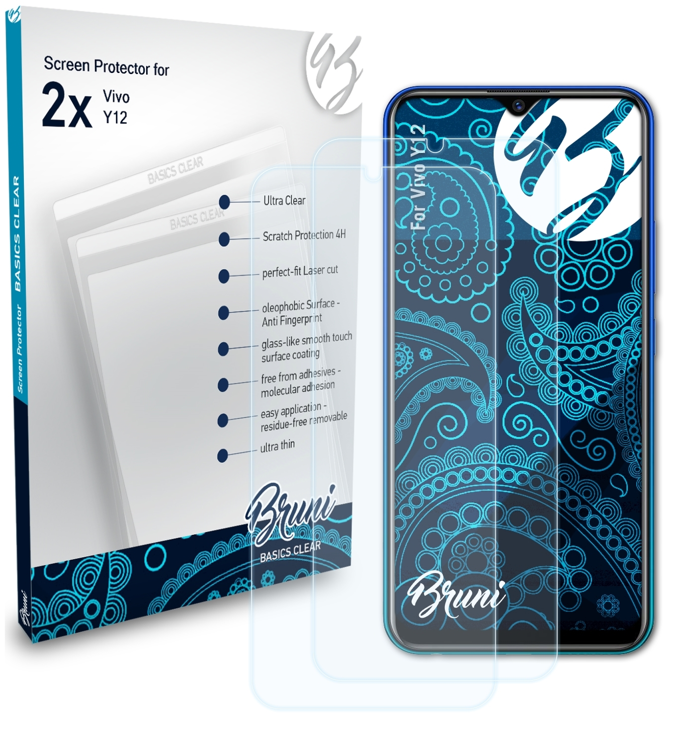 BRUNI 2x Y12) Vivo Basics-Clear Schutzfolie(für