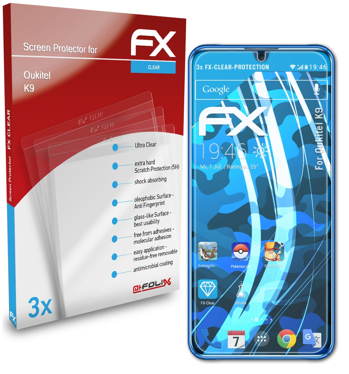ATFOLIX K9) 3x Oukitel Displayschutz(für FX-Clear