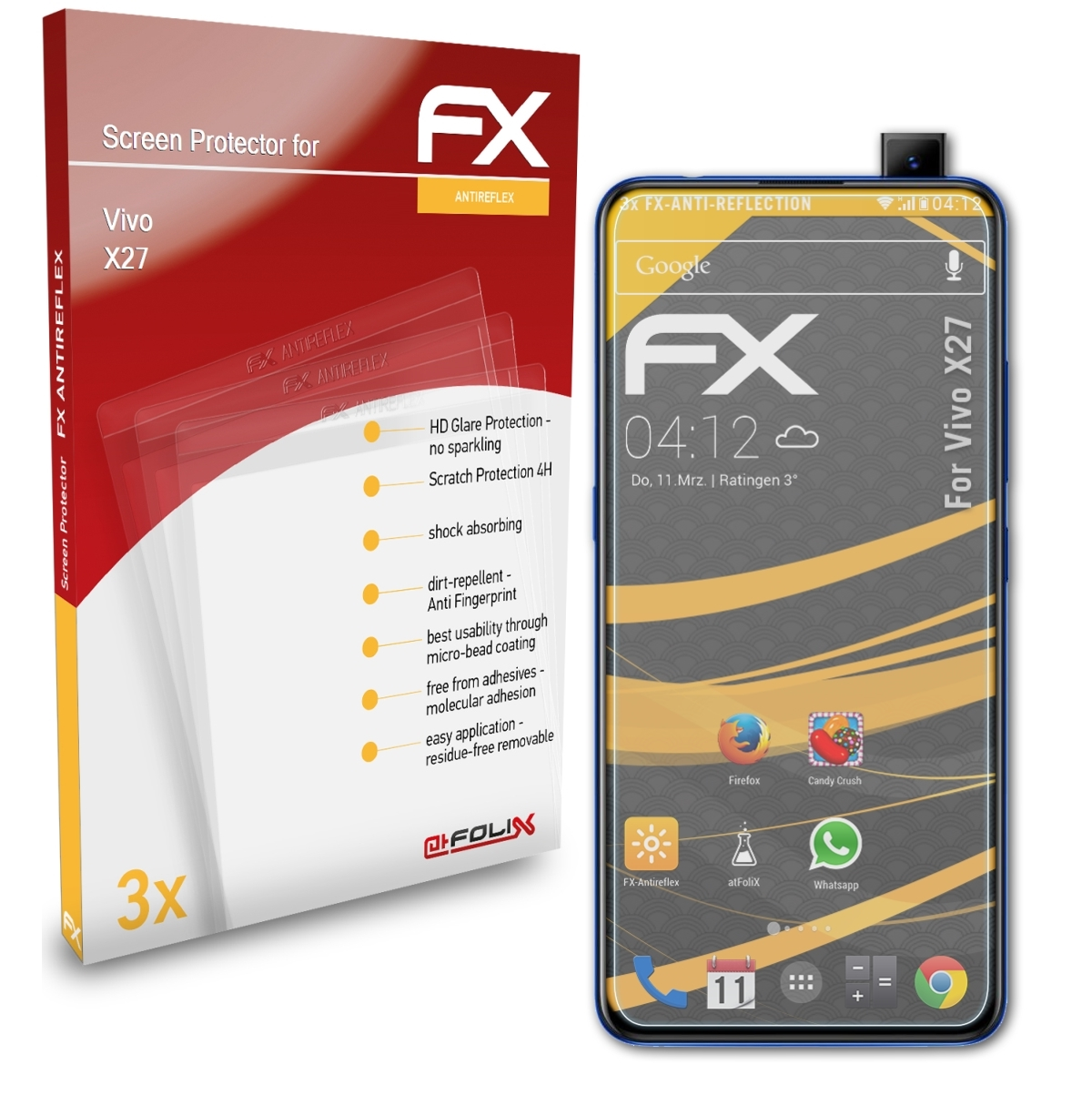 FX-Antireflex Vivo 3x X27) ATFOLIX Displayschutz(für