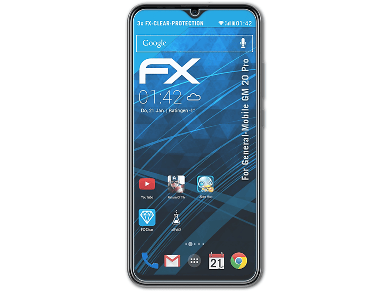ATFOLIX 3x FX-Clear Displayschutz(für General-Mobile GM 20 Pro)