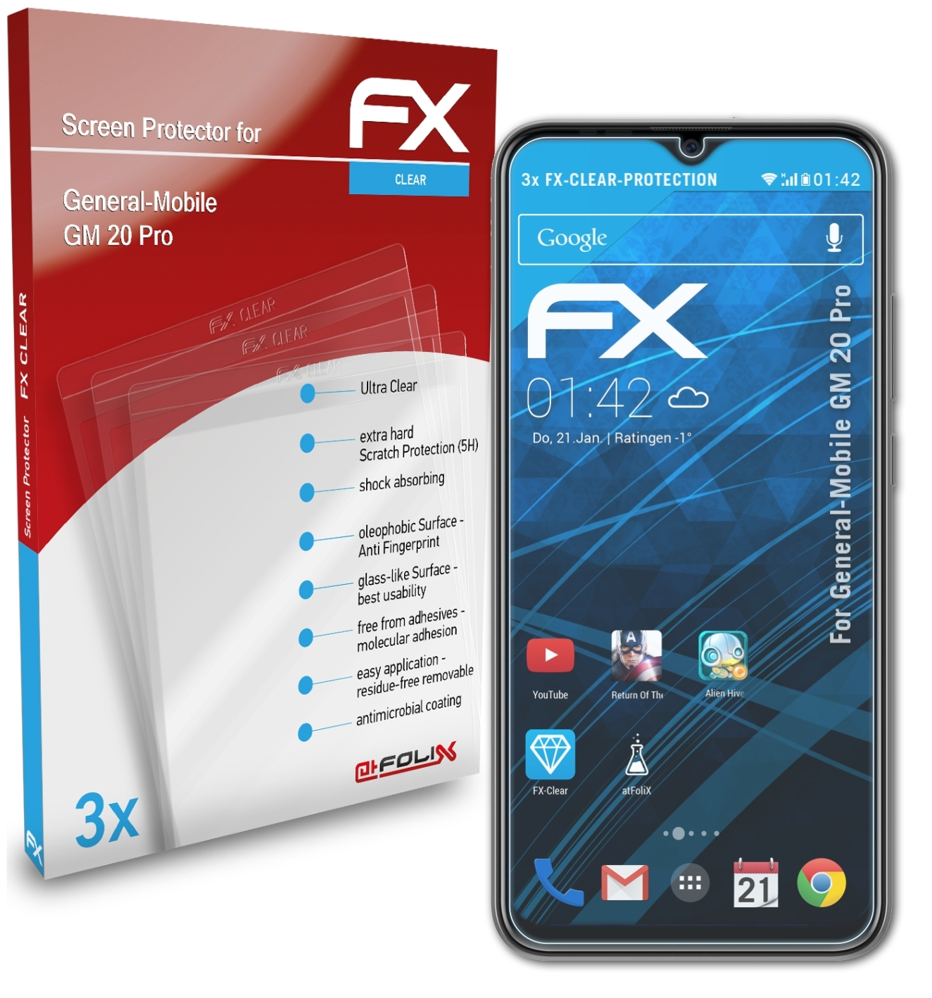 3x FX-Clear General-Mobile Pro) 20 Displayschutz(für ATFOLIX GM