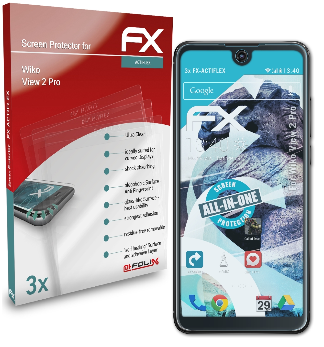 Displayschutz(für View 3x 2 Wiko FX-ActiFleX ATFOLIX Pro)