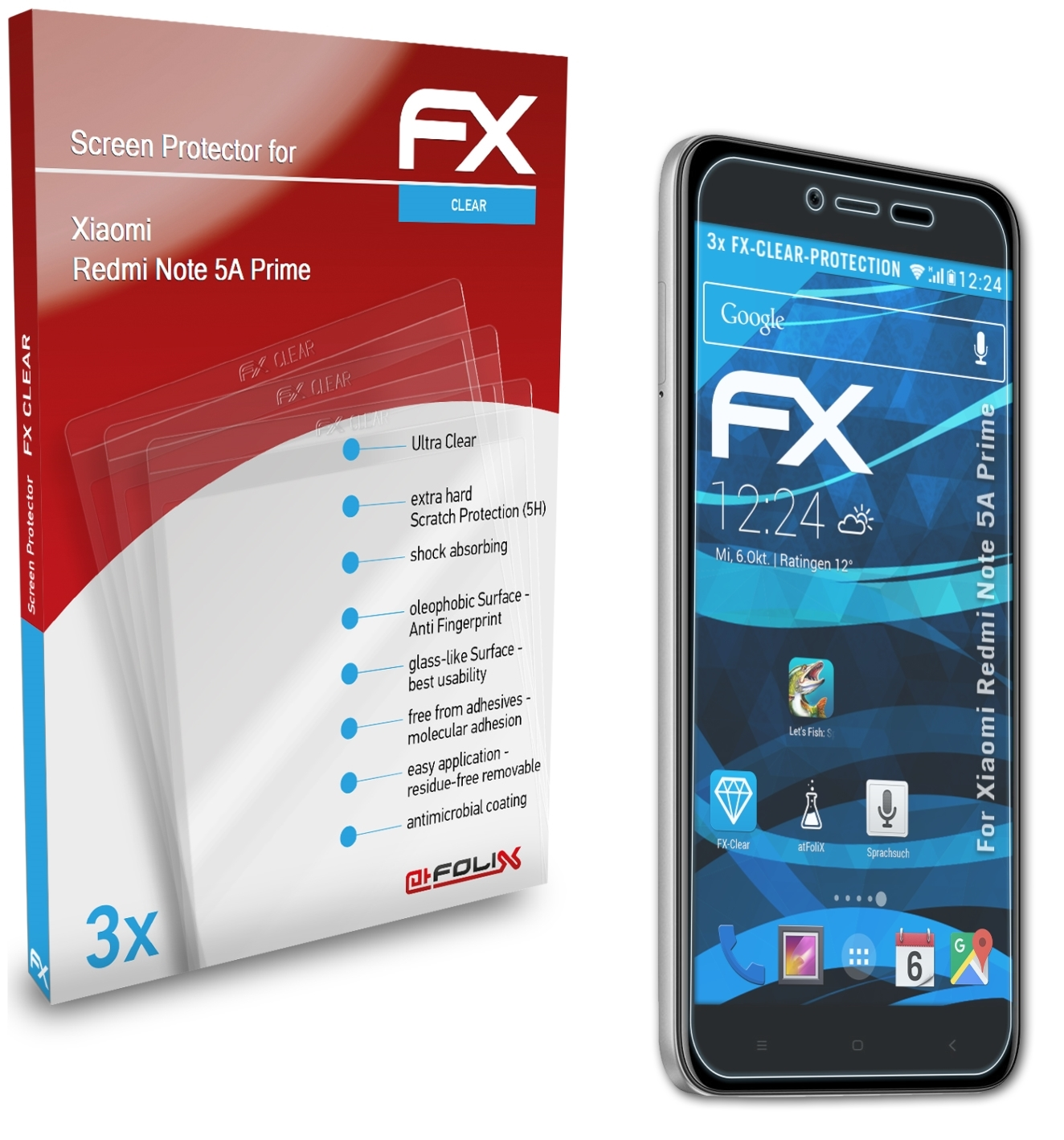 ATFOLIX 3x FX-Clear Displayschutz(für Note Prime) 5A Redmi Xiaomi