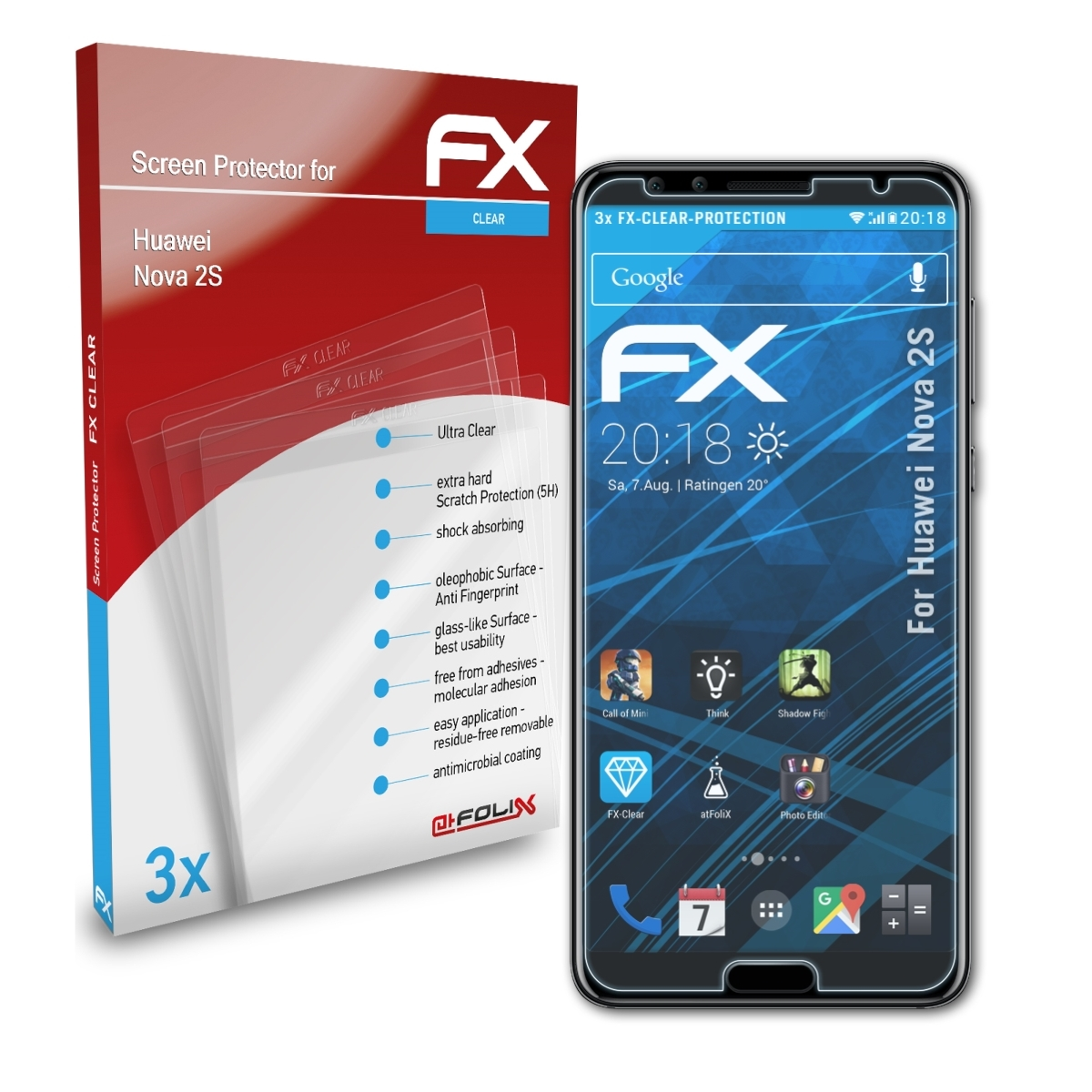 2S) 3x ATFOLIX Displayschutz(für FX-Clear Huawei Nova